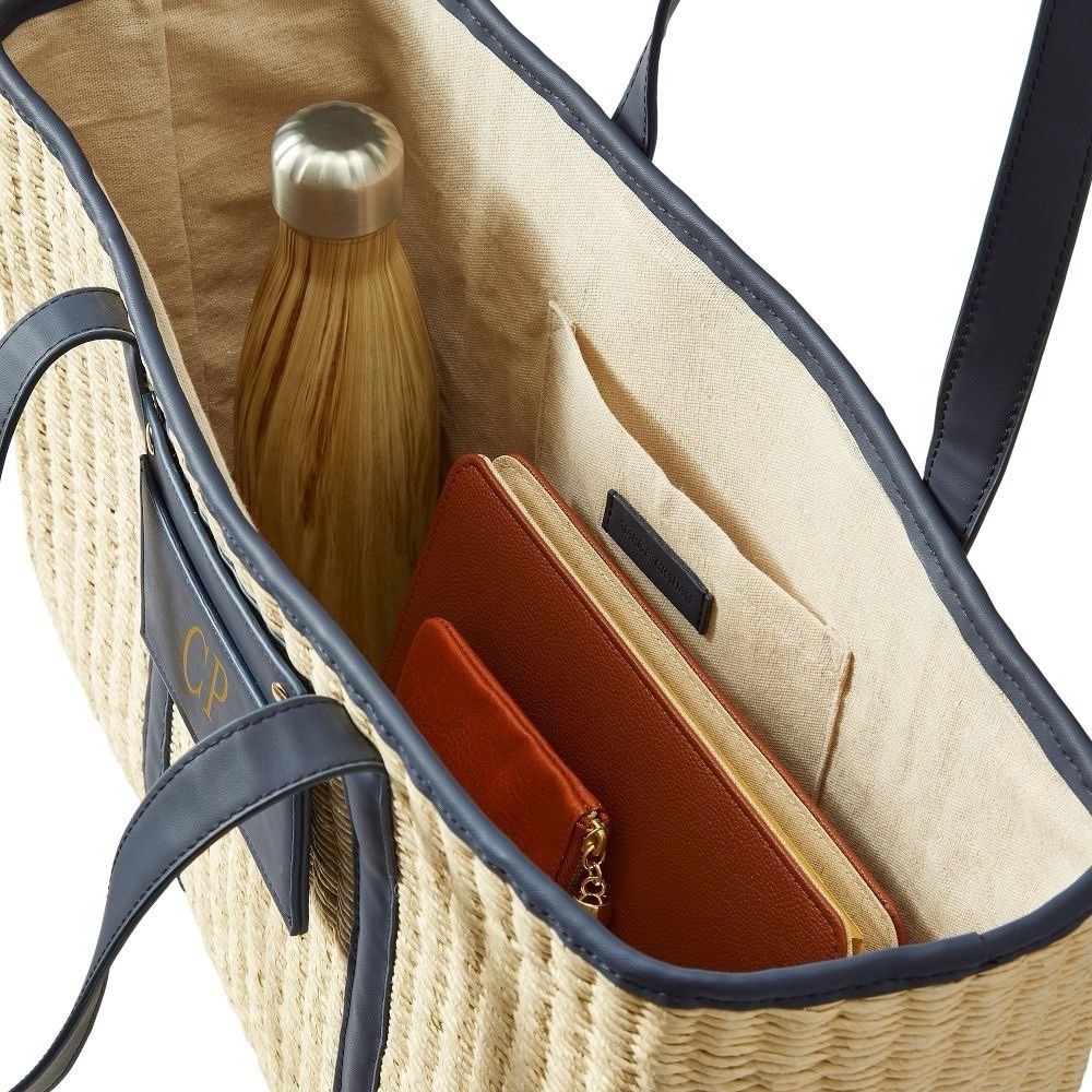 Mark & Graham Straw Palermo Large Linen Lined Tote Bag Vacation Resort $139